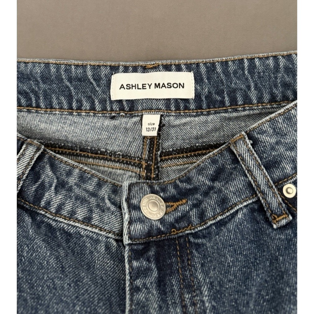 Ashley Mason Wide Leg Jeans Womens Sz 13/31 Lace Heart Pockets Raw Hem High Rise - Picture 2 of 14